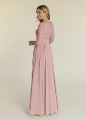 A-Line Crew Neck Lace Dusty Rose formal dresses evening dress Mother of the Bride Dresses