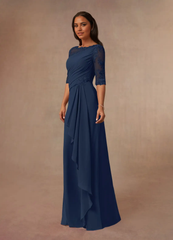 A-Line Boatneck Lace Chiffon Dark Navy formal dresses evening dress Mother of the Bride Dresses