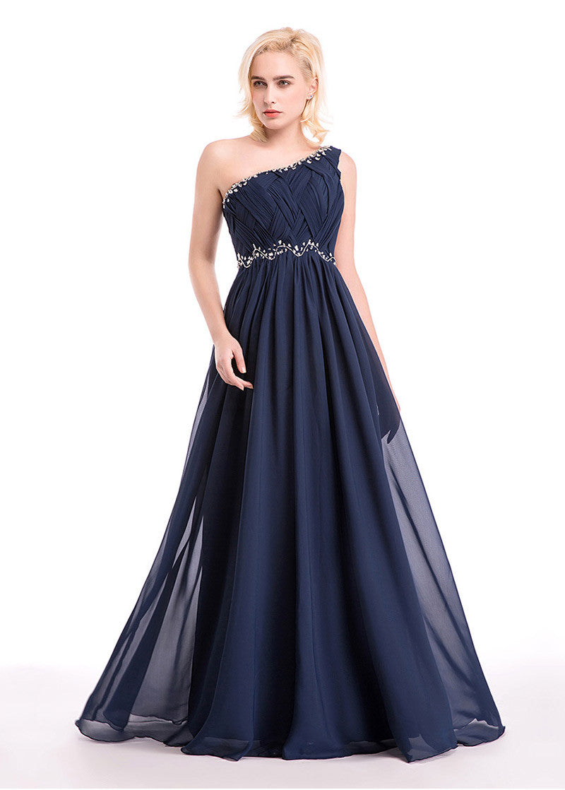 One-Shoulder Prom Dress With Beads