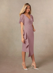 Sheath V-Neck Pleated Dusty Rose formal dresses evening dress Mother of the Bride Dresses