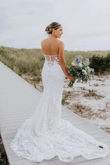 Mermaid Sweetheart Long Sleeve Tulle Appliques Wedding Dress