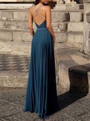 A-Line Floor-Length Backless Chiffon Prom Dress formal dresses evening gown Bridesmaid Dresses