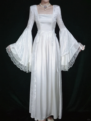 Retro White Long Sleeves A-Line Lace Long Formal Prom Dresses Evening Gowns, HZ0319