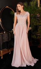 A-line silhouette silk ski spinning transparent sleeve embroidery lace Prom dress