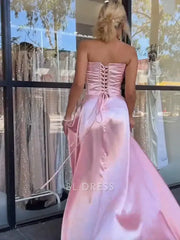 Mermaid Strapless Beaded Satin Pink formal dresses Bridesmaid Dresses evening gown Prom Dress
