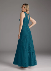 Two Piece Mermaid Crew Neck Lace Chiffon Ink Blue formal dresses evening dress Mother of the Bride Dresses