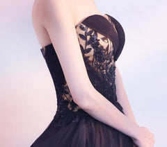 Beautiful Black and Champagne Tulle Sweethart Party Dress, Black Gown
