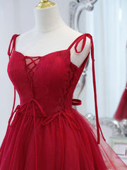 Burgundy tulle lace short prom dress, burgundy homecoming dress