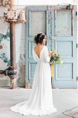 A-line V-neck Half-sleeve Simple Chiffon Wedding Dress