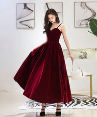 Bourgondische sweetheart thee -lengte prom jurk, bordeauxrode bruidsmeisje jurk, 1