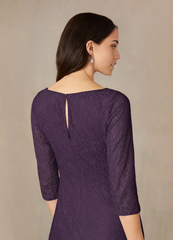 Sheath Tea Length Lace Plum formal dresses Mother of the Bride Dresses