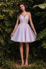 Short A-line sparkling chiffon dress