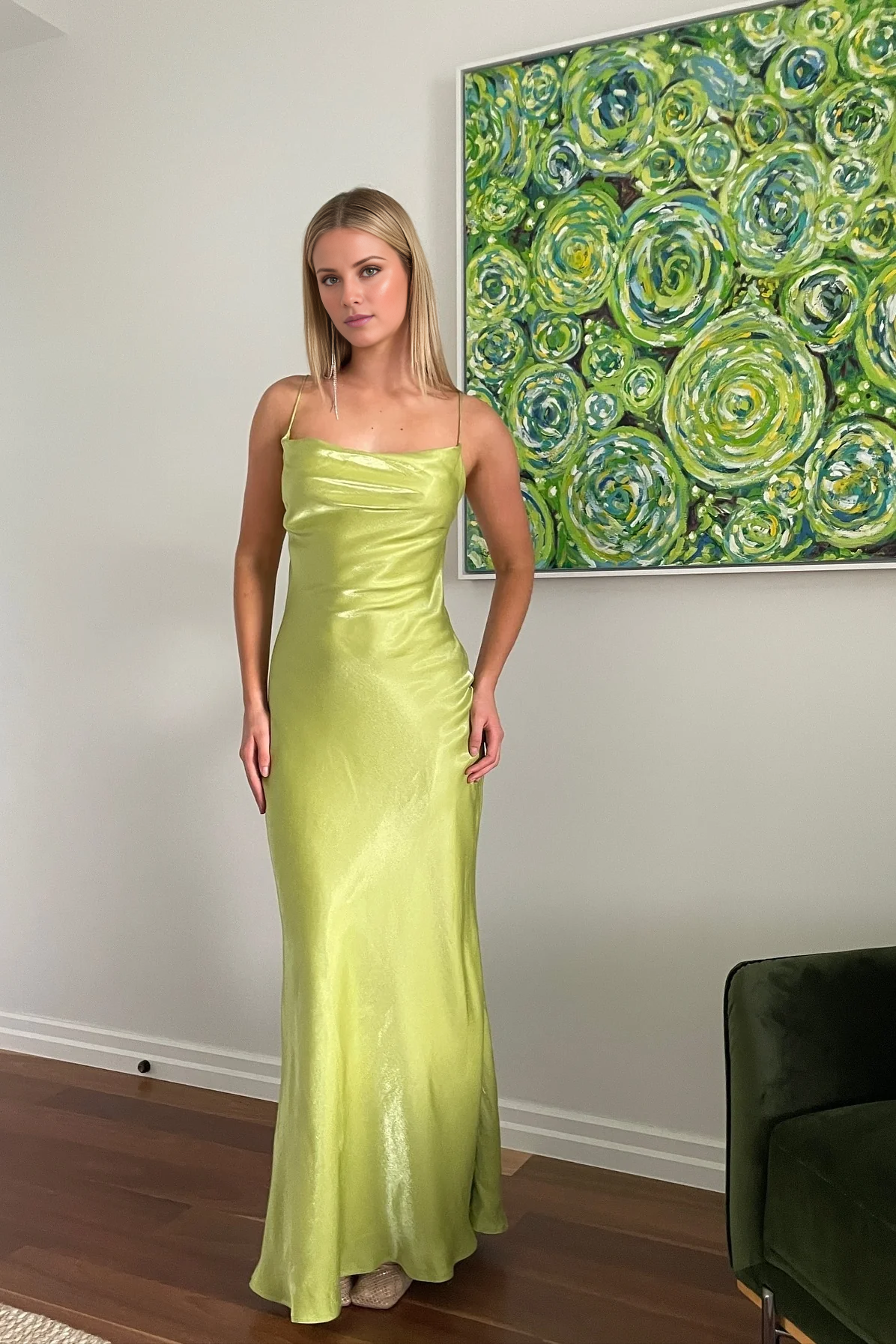 Jimiss chic A-line thin shoulder strap with brown ruffled edges Prom dress
