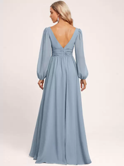 A-Line Floor-Length Zipper Chiffon formal dresses evening gown Bridesmaid Dress