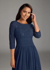 A-Line Lace Chiffon Dark Navy formal dresses evening dress Mother of the Bride Dresses