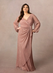 A-Line V-Neck Long Sleeve Ruched Rose Gold Mother of the Bride Dresses
