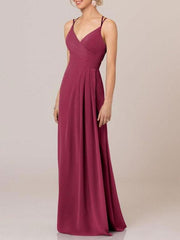 A Line V Neck Sleeveless Backless Pleated Chiffon Floor Length formal dresses evening gown Bridesmaid Dresses