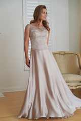 Boat neck V-shaped back bead embroidery and ground length mother of bride dresses