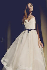 A-line Glamorous Straps Ivory Backless Tulle Ball Gowns Wedding Dresses