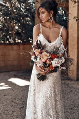 Beach Mermaid Scoop Neckline Backless Ivory Bohemian Wedding Dress