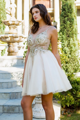 Flower decal short sleeveless sweetheart dress