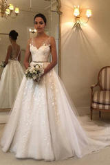 A-Line V Neck Lace Backless Rustic Wedding Dress