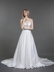 Thin shoulder strap simple satin wedding dress