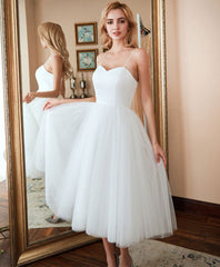 White tulle short prom dress white bridesmaid dress