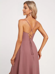 A-Line Floor-Length Lace-up Chiffon formal dresses evening gown Wedding Party Dress Bridesmaid Dresses