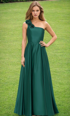 One shoulder long 3D asymmetrical floral lace up dress
