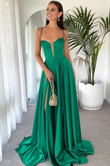 Jimiss Beautiful A-line Thin Strap Green Long Prom Dress