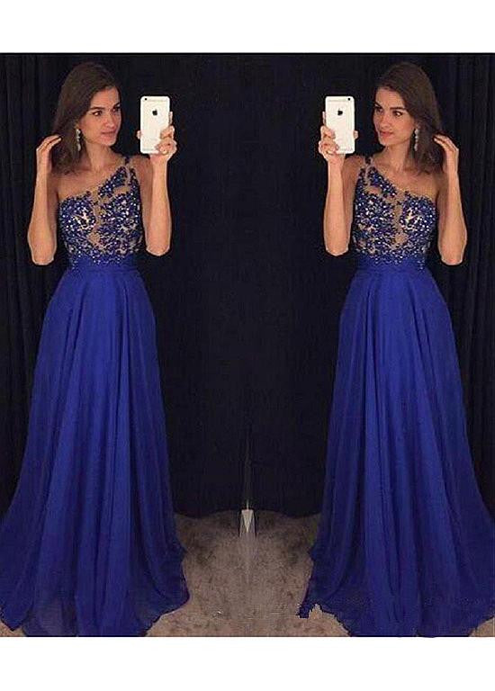 Shining Prom Dress With Beaded Lace Appliques
