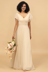 Champagne A-line Chiffon Hooded Bridesmaid Dress