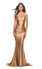 Mermaid deep V heart-shaped neckline strapless and floor length evening dress