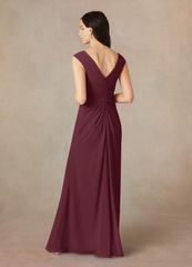 A-Line V-Neck Pleated Chiffon Cabernet formal dresses evening dress Mother of the Bride Dresses