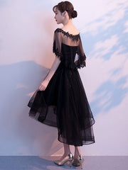 Black tulle lace short prom dress, black homecoming dress