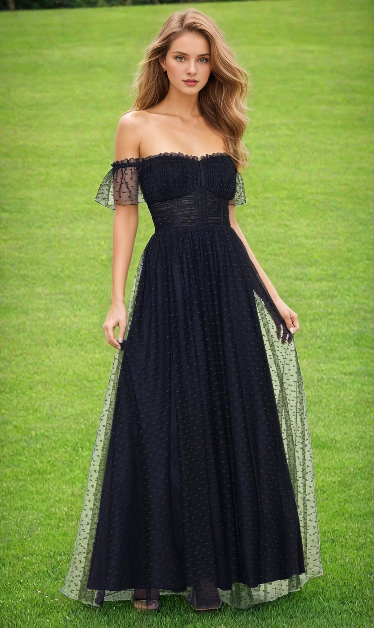 A-line heart-shaped neckline transparent tight corset ruffle edge dress