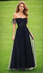A-line heart-shaped neckline transparent tight corset ruffle edge dress