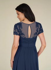 A-Line Scoop Sequins Chiffon Dark Navy formal dresses evening dress Mother of the Bride Dresses