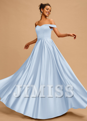 A-line off-the-shoulder floor-length satin prom dress
