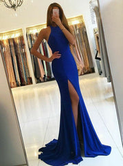 Mermaid Split Cut Out Elastic Satin Prom Dress