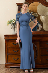 Blue Mermaid Open Back Mother of the Bride Dress with Slit Beautiful