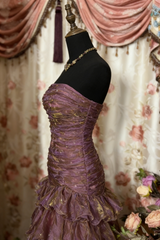 Classy Mermaid Strapless Ruffles Long Evening Dress Prom Dresses