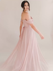 A-Line Bateau Neck Chiffon Floor-Length Pleated formal dresses evening gown Party Dresses