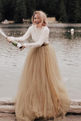 A-Line Long Sleeve Backless Princess Gown Bridal Gown Wedding Dress