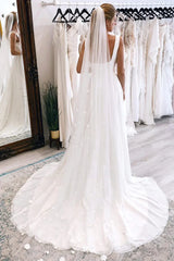 Elegant A-Line Sqaure Neck White Satin Wedding Dresses