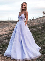 V-neck Sparkly Long Prom Dresses,Formal Dresses,Dance Dress