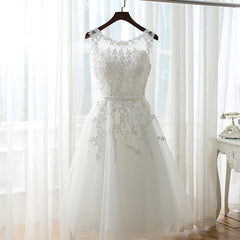 White Graduation Dresses, Round Neckline Tea Length Party Dress, Cute Formal Dress