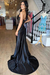 Strapless Black Prom Dresses Long, Sexy Graduation School Party Gown