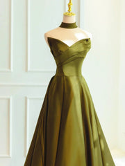 Green Satin Sweetheart Long A-line Prom Dress Evening Dress, Green Formal Dress